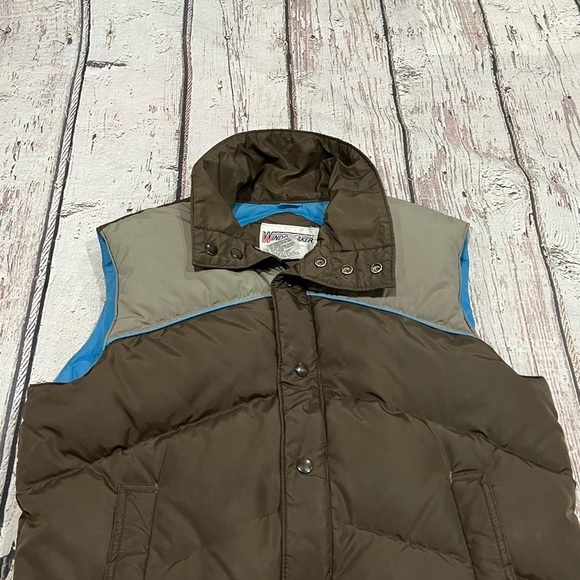 Vintage 1980s Brown Button Up Goose Down 80s Vest Puffer Outwear Jacket - Picture 6 of 8